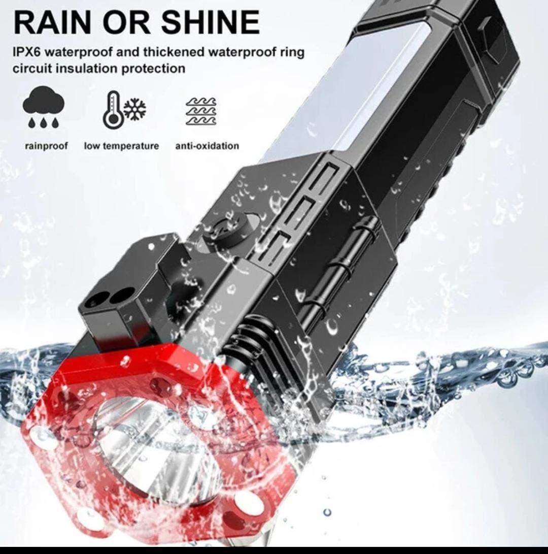 Rechargeable IPX6 LED Torch Light Black Red